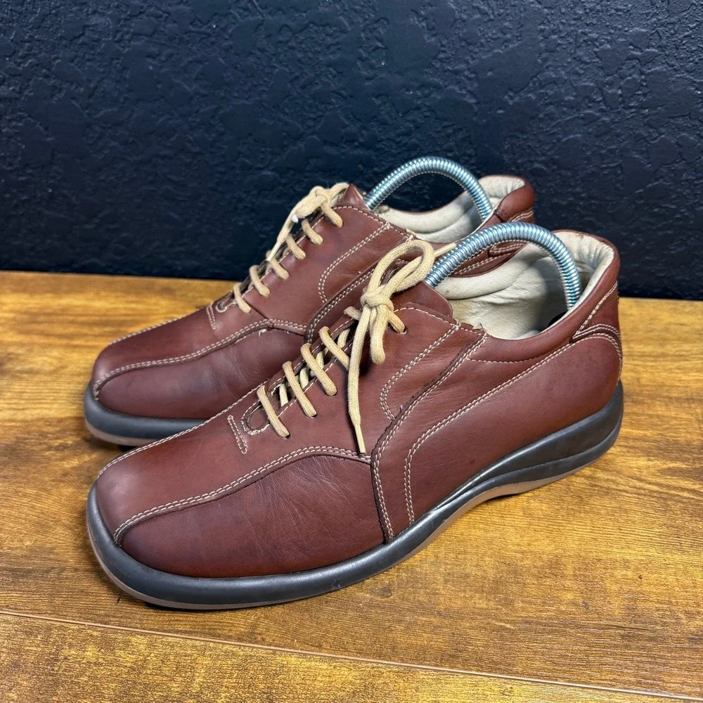 Kenneth Cole Reaction Brown Leather Oxford Sneakers Mens Size 8 Made‎ in Italy